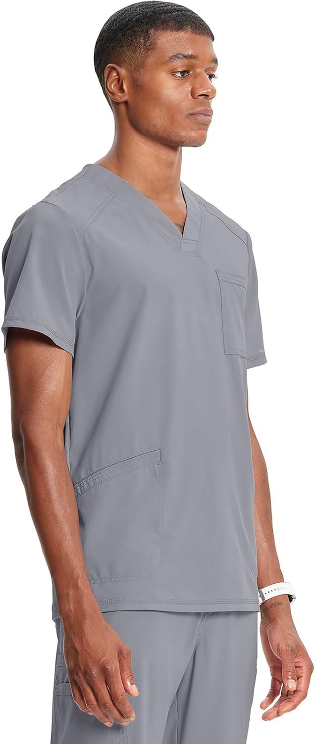 imageCherokee Infinity Mens VNeck Scrub Top Modern Fit 3 Pockets RibKnit Back Panels MoistureWicking 360 Stretch CK900AGrey