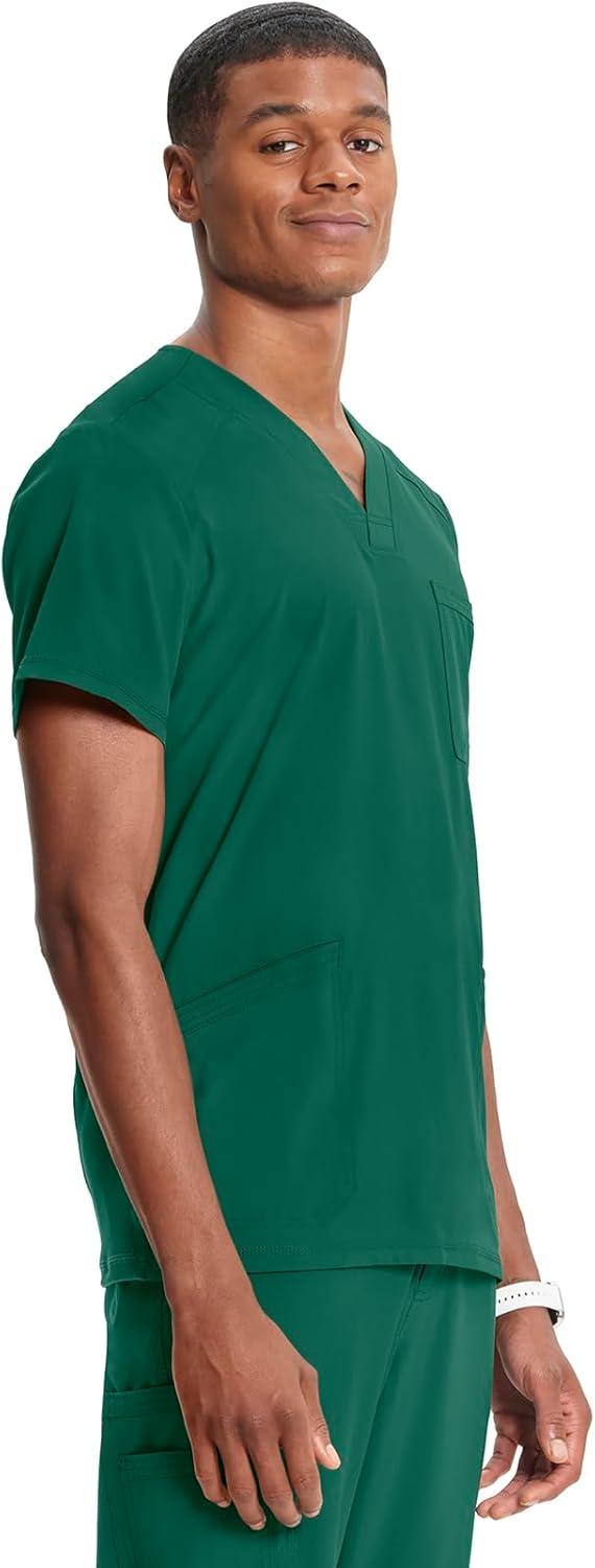 imageCherokee Infinity Mens VNeck Scrub Top Modern Fit 3 Pockets RibKnit Back Panels MoistureWicking 360 Stretch CK900AHunter Green