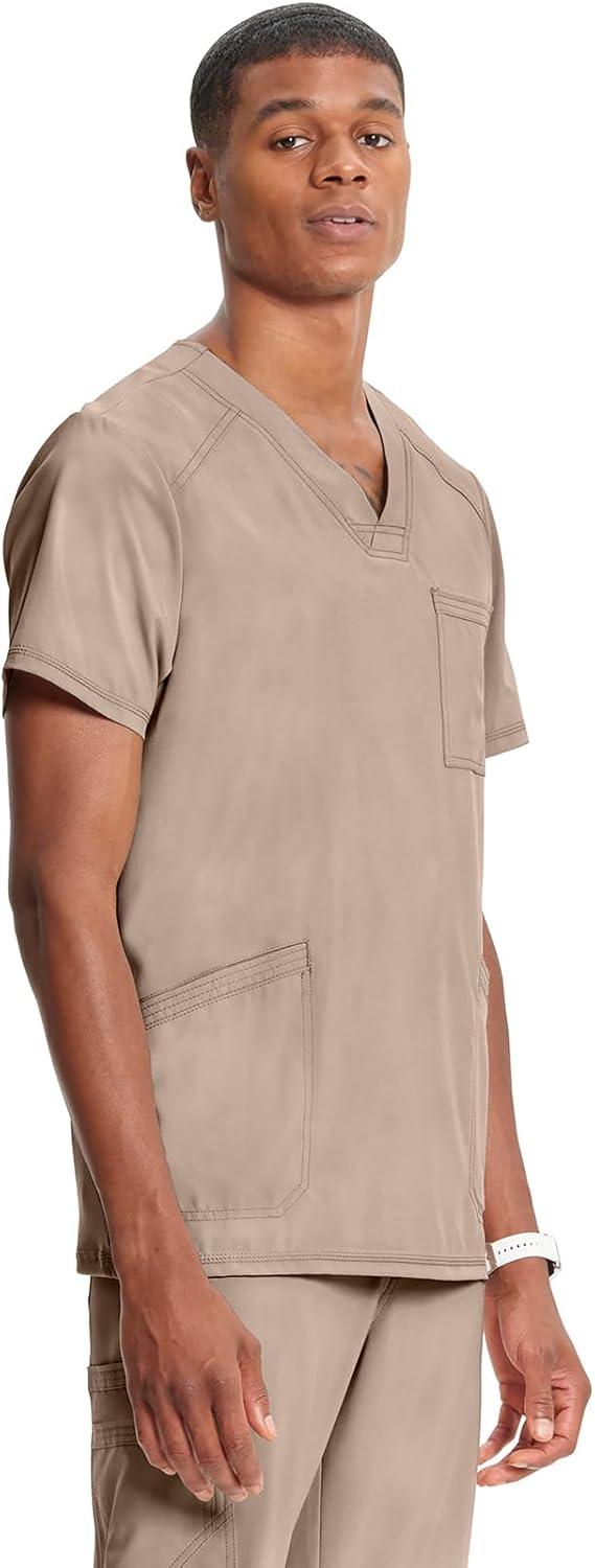 imageCherokee Infinity Mens VNeck Scrub Top Modern Fit 3 Pockets RibKnit Back Panels MoistureWicking 360 Stretch CK900AKhaki