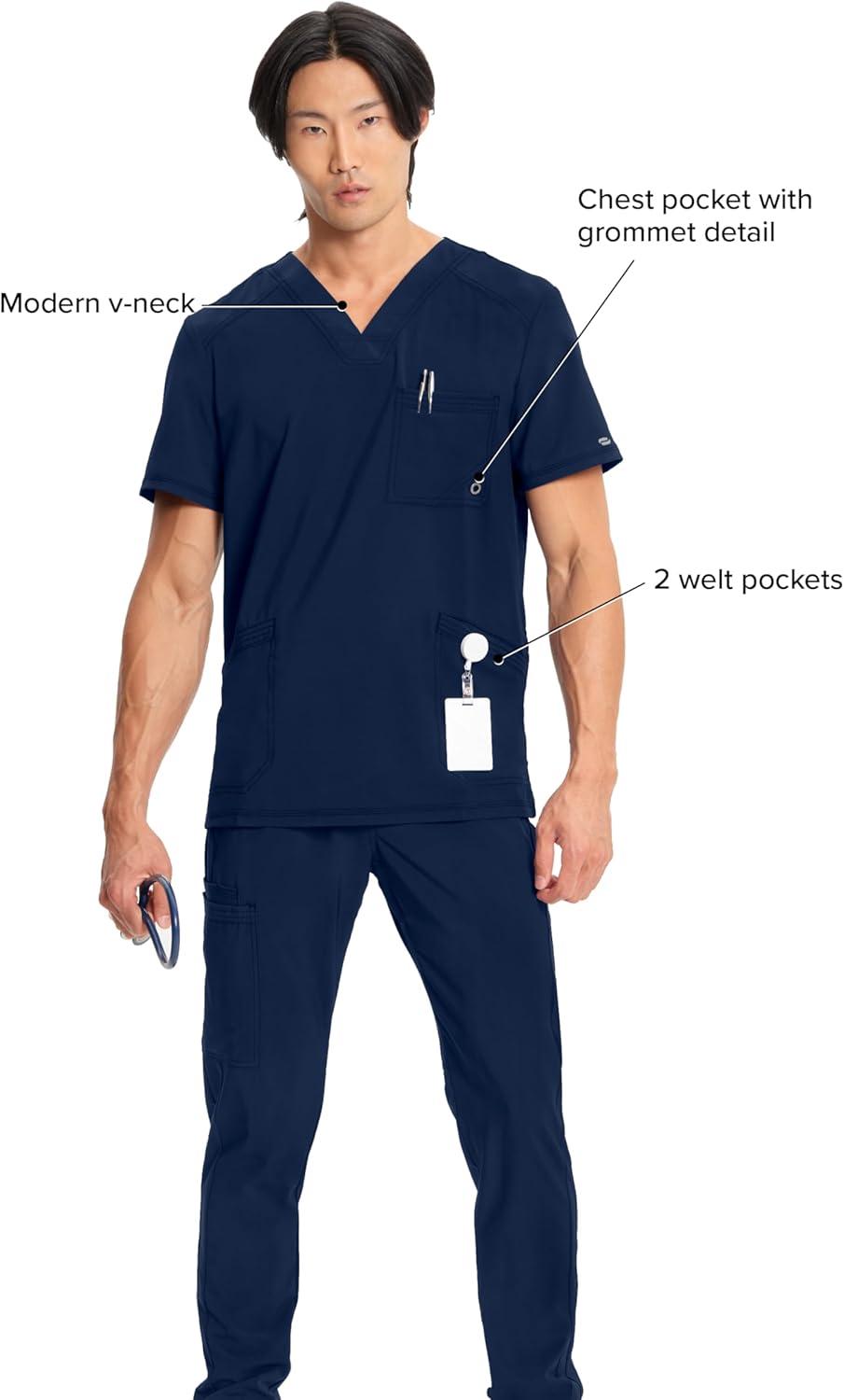 imageCherokee Infinity Mens VNeck Scrub Top Modern Fit 3 Pockets RibKnit Back Panels MoistureWicking 360 Stretch CK900ANavy