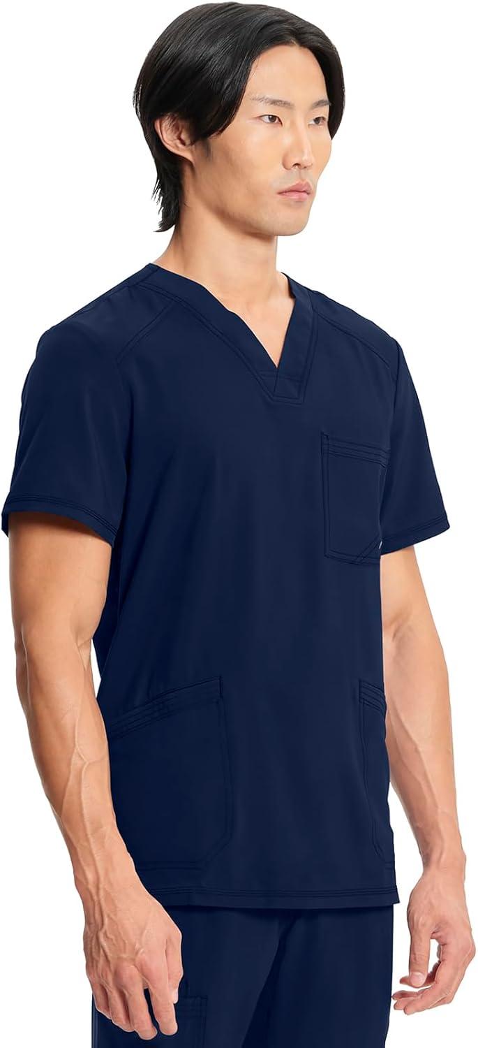 imageCherokee Infinity Mens VNeck Scrub Top Modern Fit 3 Pockets RibKnit Back Panels MoistureWicking 360 Stretch CK900ANavy