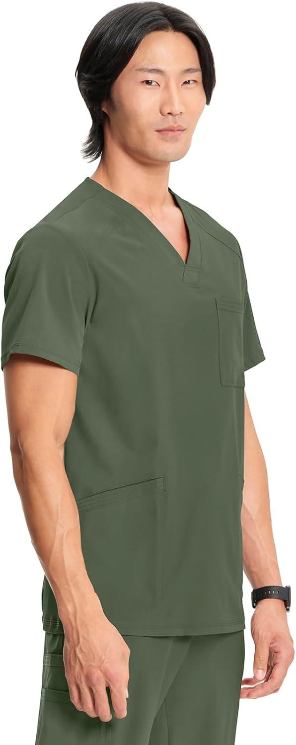 imageCherokee Infinity Mens VNeck Scrub Top Modern Fit 3 Pockets RibKnit Back Panels MoistureWicking 360 Stretch CK900AOlive