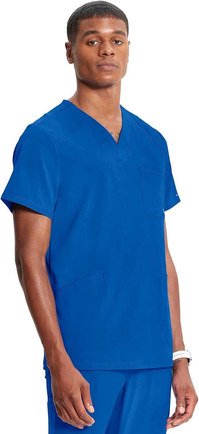imageCherokee Infinity Mens VNeck Scrub Top Modern Fit 3 Pockets RibKnit Back Panels MoistureWicking 360 Stretch CK900ARoyal
