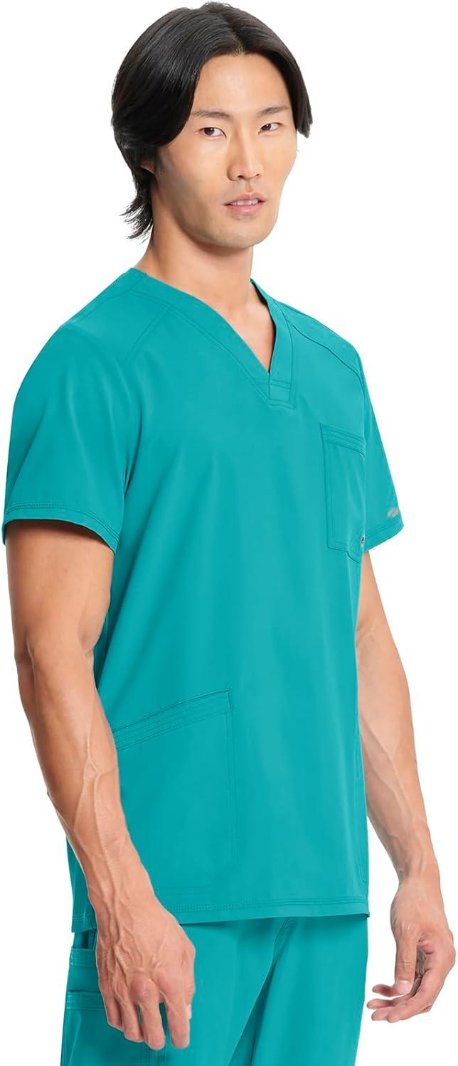 imageCherokee Infinity Mens VNeck Scrub Top Modern Fit 3 Pockets RibKnit Back Panels MoistureWicking 360 Stretch CK900ATeal Blue