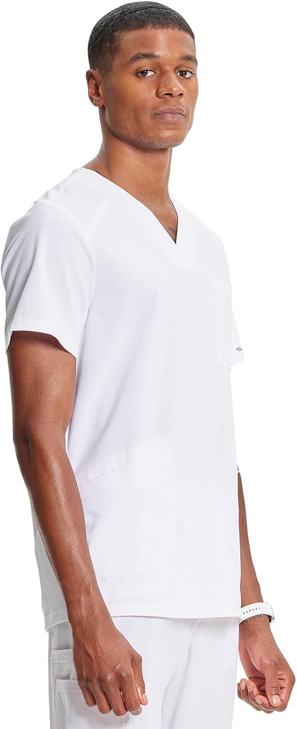 imageCherokee Infinity Mens VNeck Scrub Top Modern Fit 3 Pockets RibKnit Back Panels MoistureWicking 360 Stretch CK900AWhite