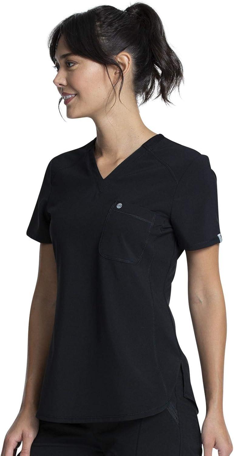 imageCherokee Infinity VNeck Nurse Scrub Top for Women with RibKnit Panel and Tuckable CK687ABlack