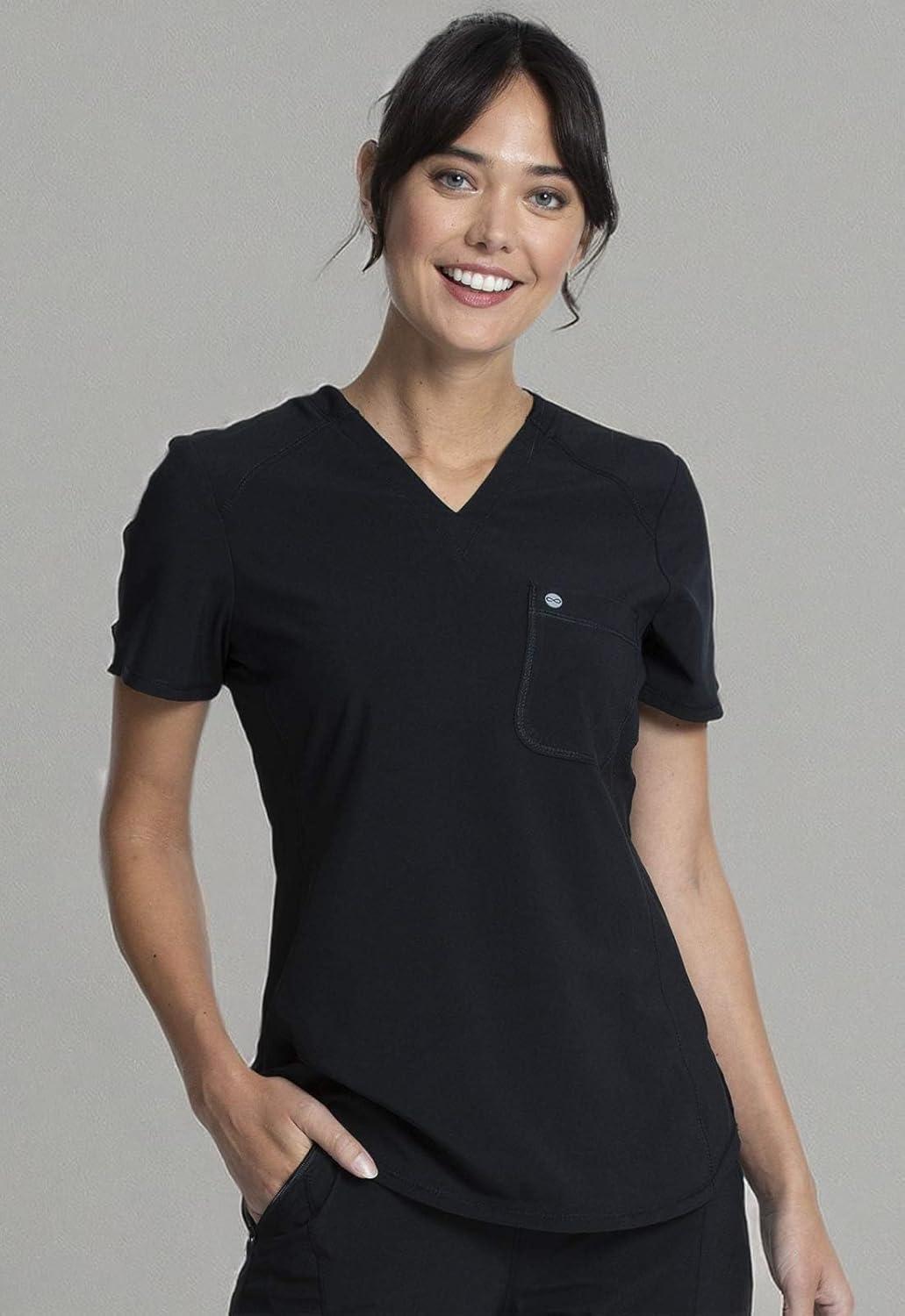 imageCherokee Infinity VNeck Nurse Scrub Top for Women with RibKnit Panel and Tuckable CK687ABlack