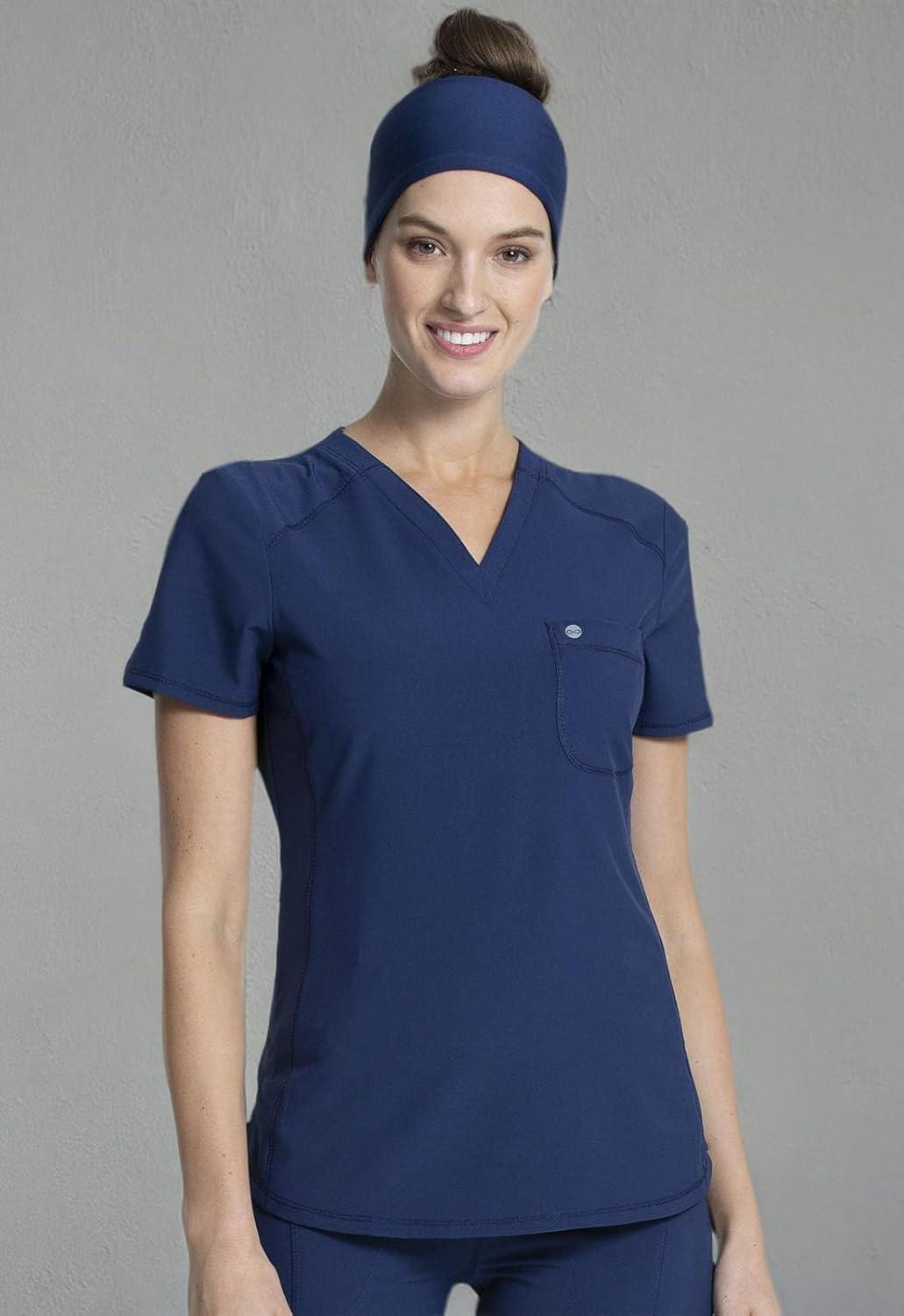 imageCherokee Infinity VNeck Nurse Scrub Top for Women with RibKnit Panel and Tuckable CK687ANavy
