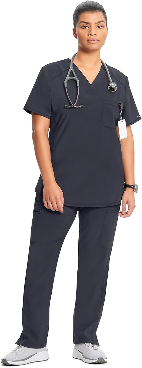 imageCherokee Infinity VNeck Nurse Scrub Top for Women with RibKnit Panel and Tuckable CK687APewter