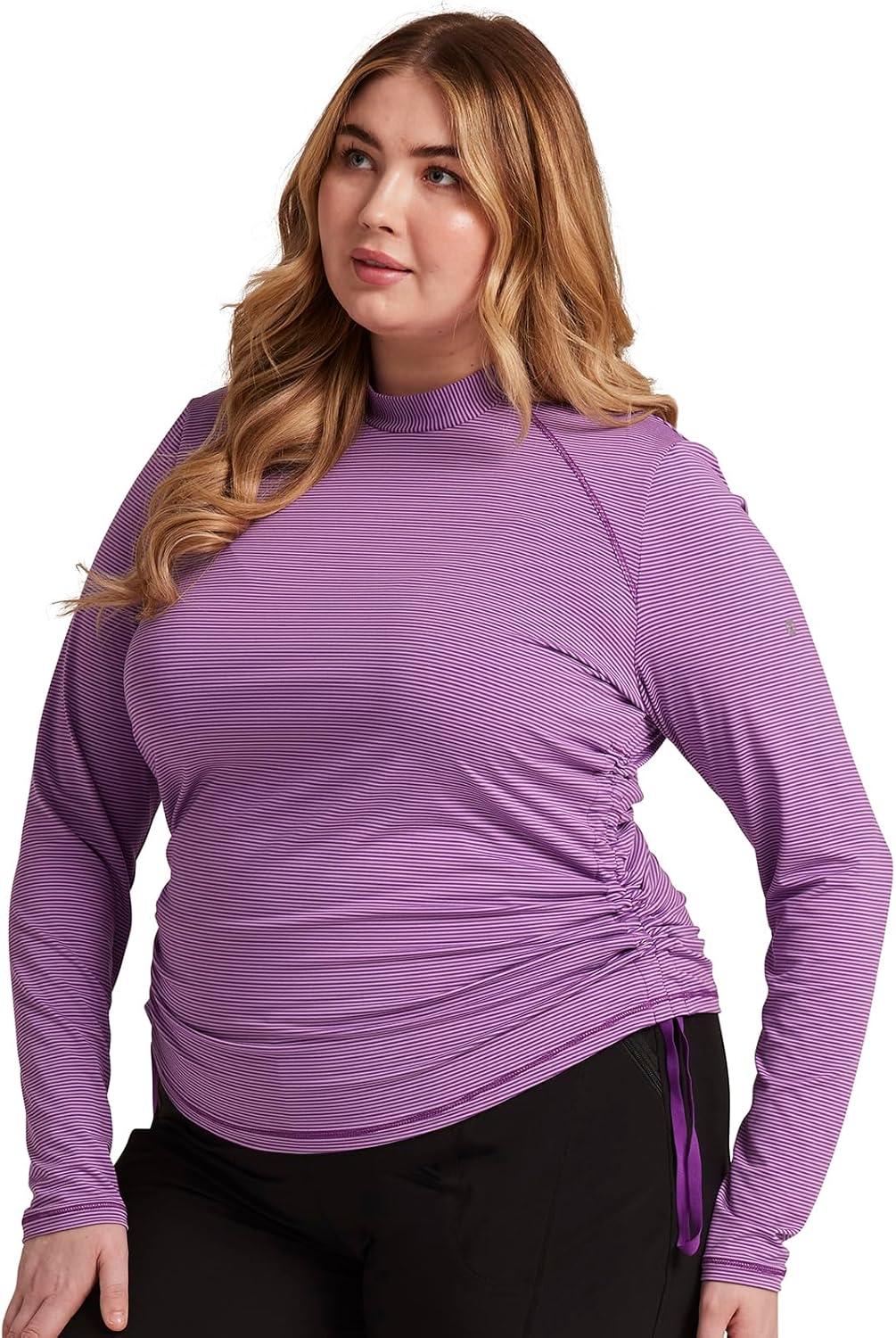 imageCherokee Infinity Womens Long Sleeve TShirt Mock Neck Underscrub Knit with Center Back Length of 24 12 CK767Bright Violet Tonal Violet