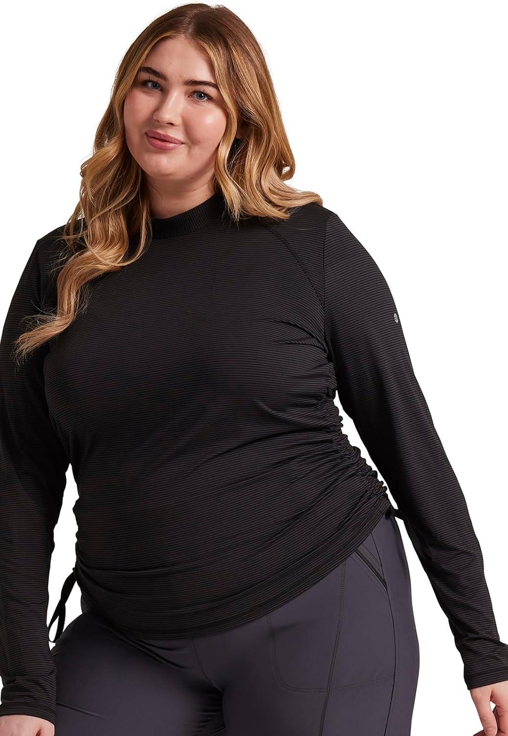 imageCherokee Infinity Womens Long Sleeve TShirt Mock Neck Underscrub Knit with Center Back Length of 24 12 CK767Pewter Black