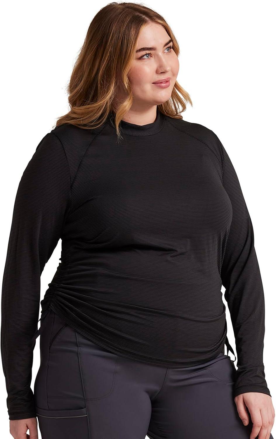 imageCherokee Infinity Womens Long Sleeve TShirt Mock Neck Underscrub Knit with Center Back Length of 24 12 CK767Pewter Black