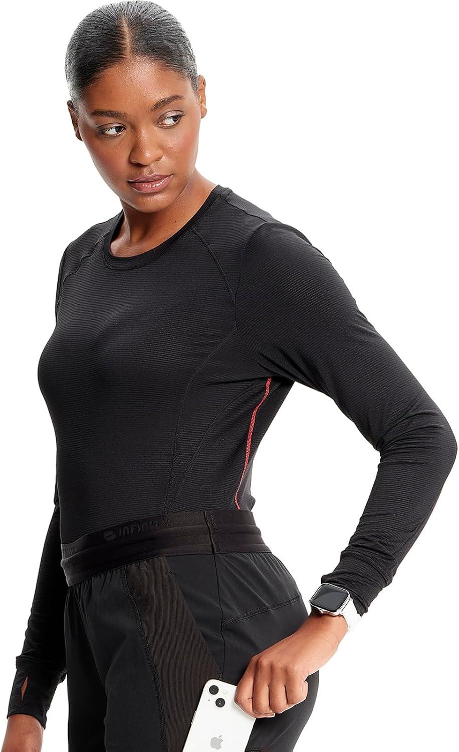 imageCherokee Infinity Womens Long Sleeve Underscrub Top Round Neck Thumbholes MoistureWicking 360 Stretch IN640Black