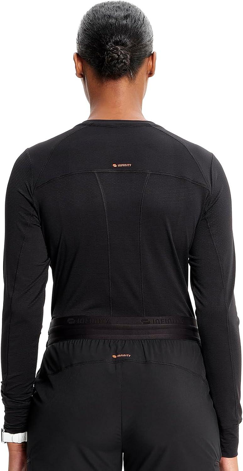 imageCherokee Infinity Womens Long Sleeve Underscrub Top Round Neck Thumbholes MoistureWicking 360 Stretch IN640Black