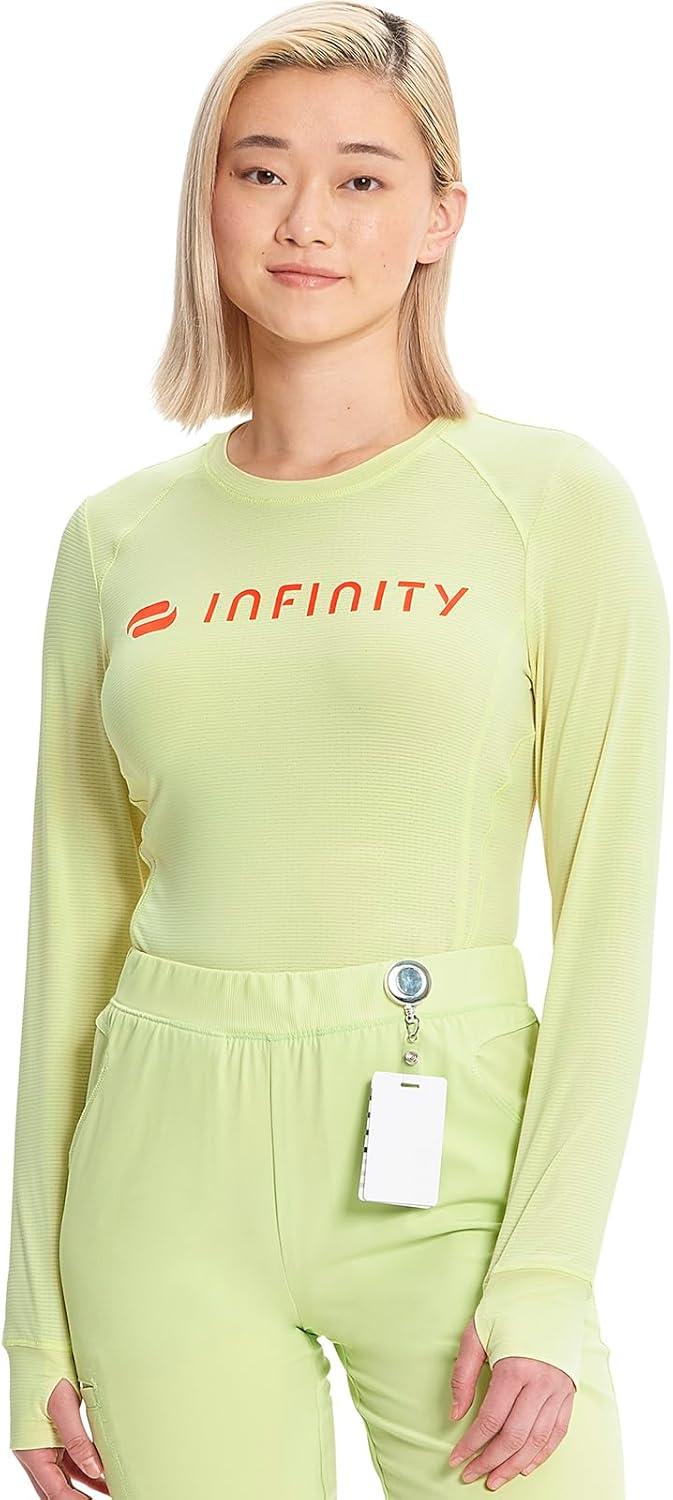 imageCherokee Infinity Womens Long Sleeve Underscrub Top Thumbhole Cuffs Moisture Wicking 360 Stretch Fabric Undertee IN641Green Energy