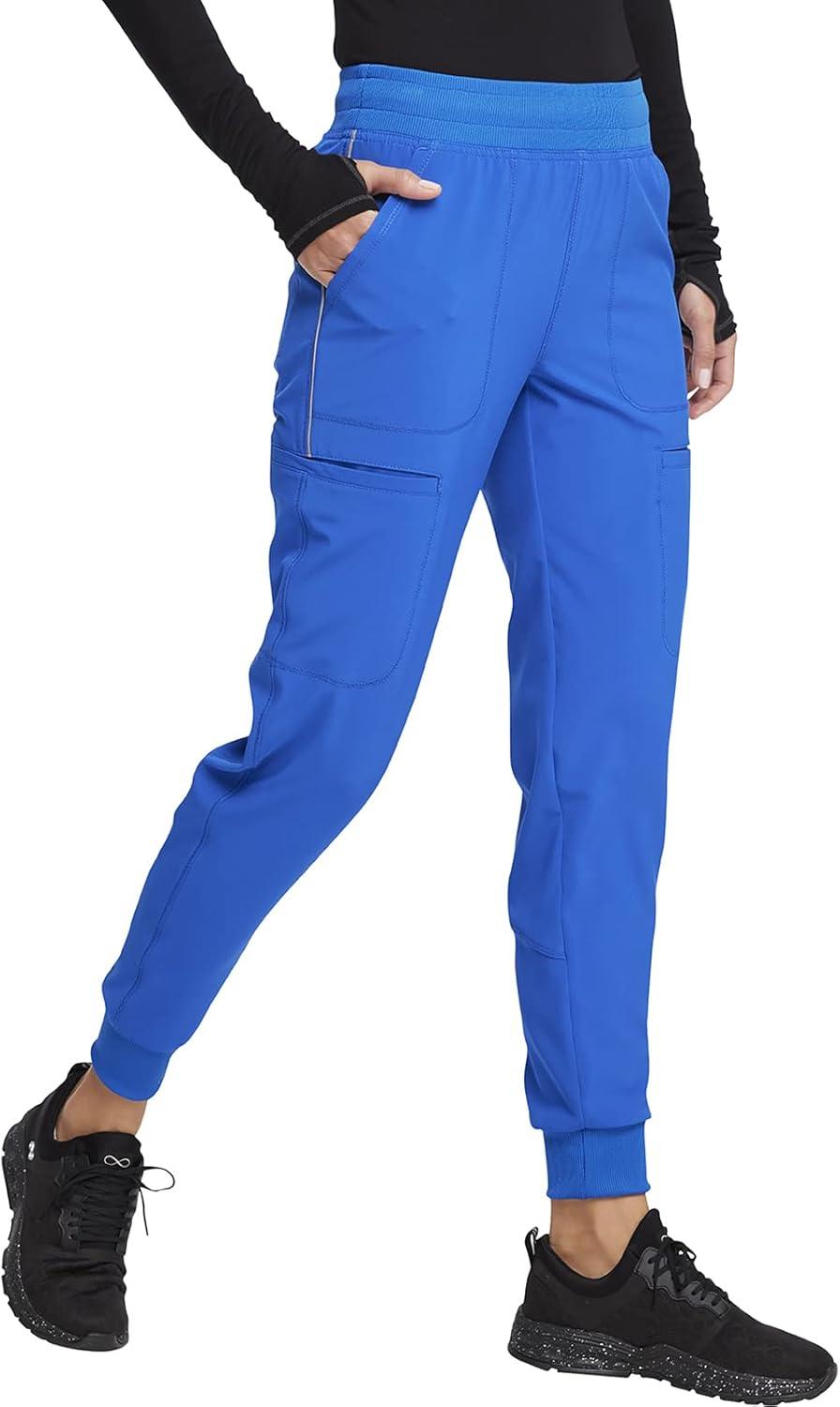 imageCherokee Infinity Womens Mid Rise Jogger Scrub Pants RibKnit Waist 6 Pockets 360 Stretch MoistureWicking CK080ARoyal