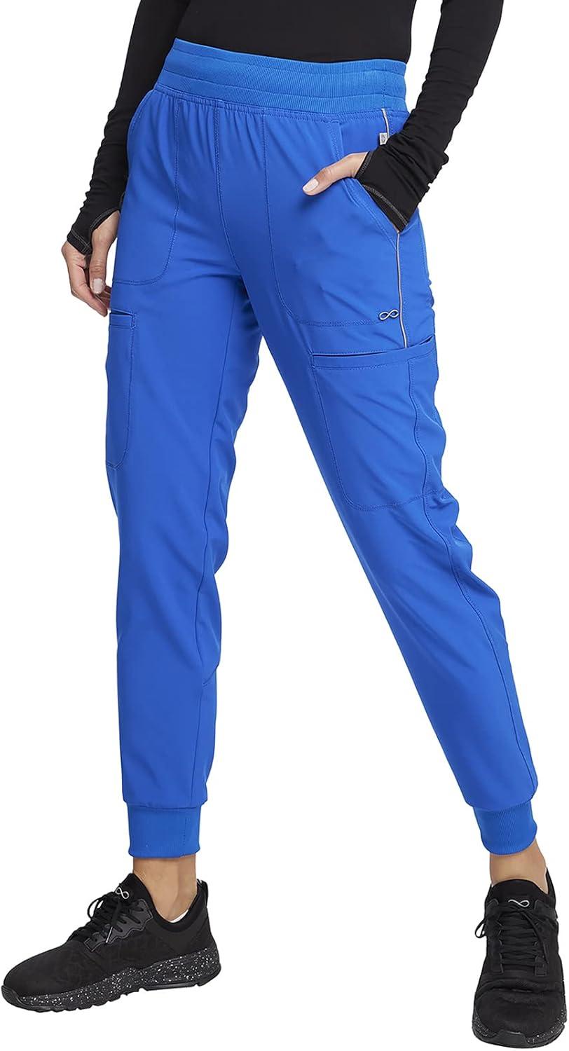imageCherokee Infinity Womens Mid Rise Jogger Scrub Pants RibKnit Waist 6 Pockets 360 Stretch MoistureWicking CK080ARoyal