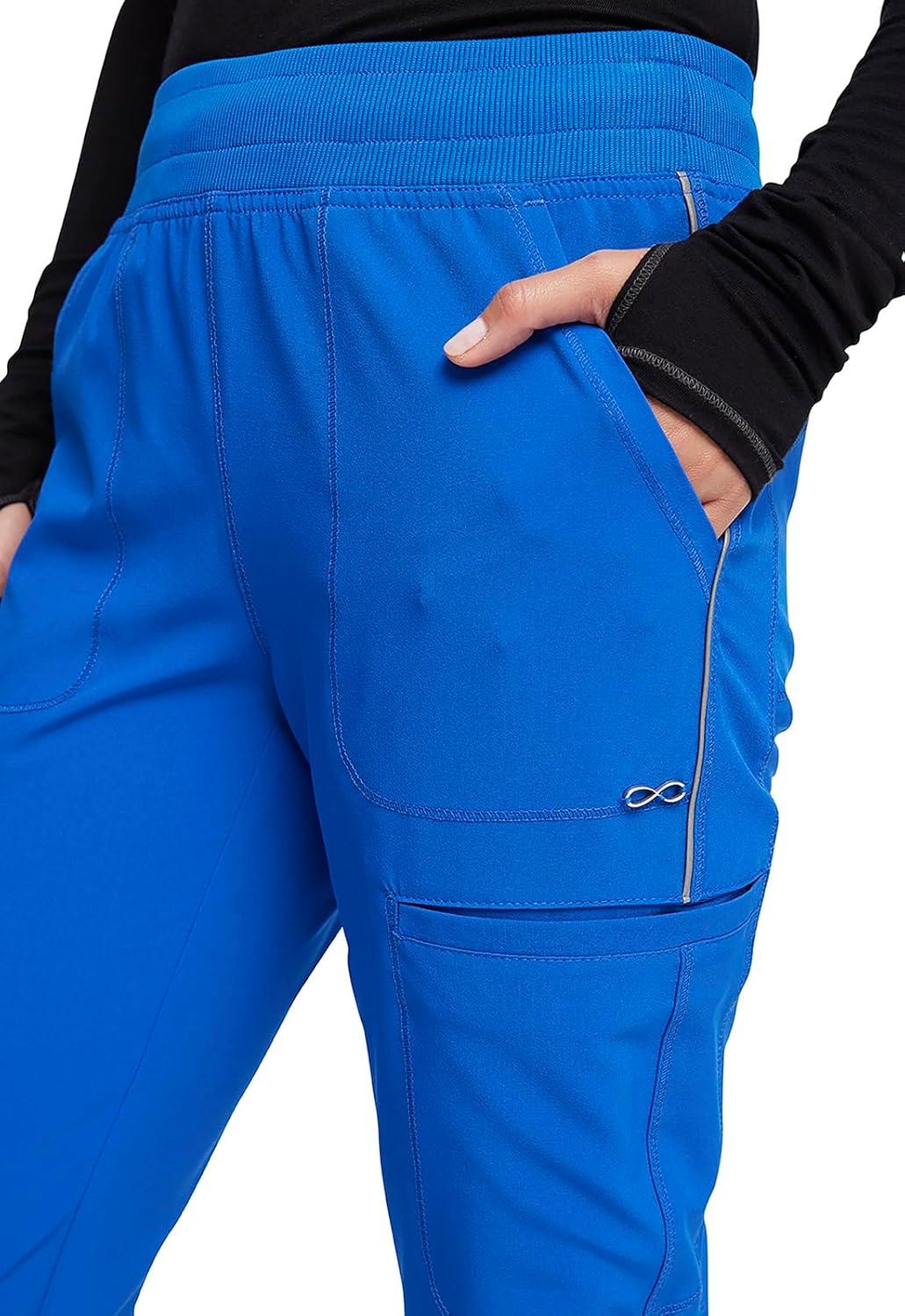 imageCherokee Infinity Womens Mid Rise Jogger Scrub Pants RibKnit Waist 6 Pockets 360 Stretch MoistureWicking CK080ARoyal