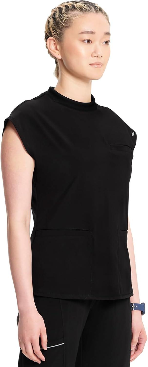 imageCherokee Infinity Womens Mock Neck Scrub Top 4 Pockets Dolman Sleeves RibKnit Back Panel Stylish Medical Top CK742ABlack
