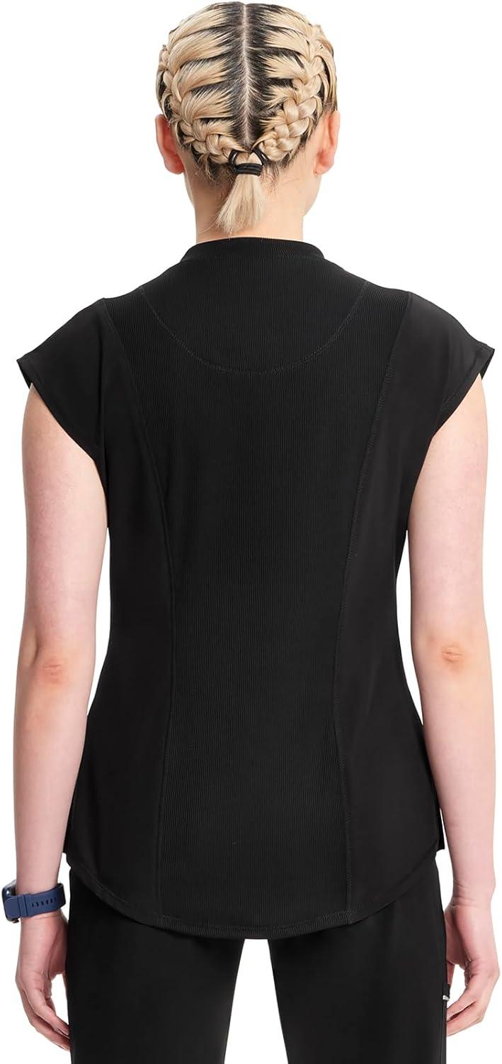imageCherokee Infinity Womens Mock Neck Scrub Top 4 Pockets Dolman Sleeves RibKnit Back Panel Stylish Medical Top CK742ABlack