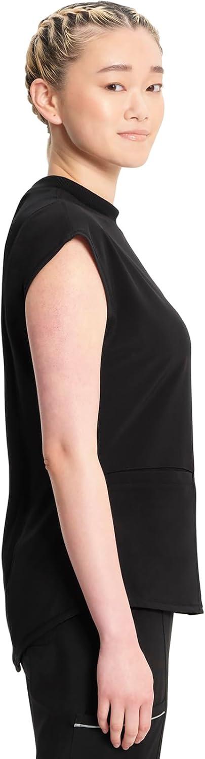 imageCherokee Infinity Womens Mock Neck Scrub Top 4 Pockets Dolman Sleeves RibKnit Back Panel Stylish Medical Top CK742ABlack
