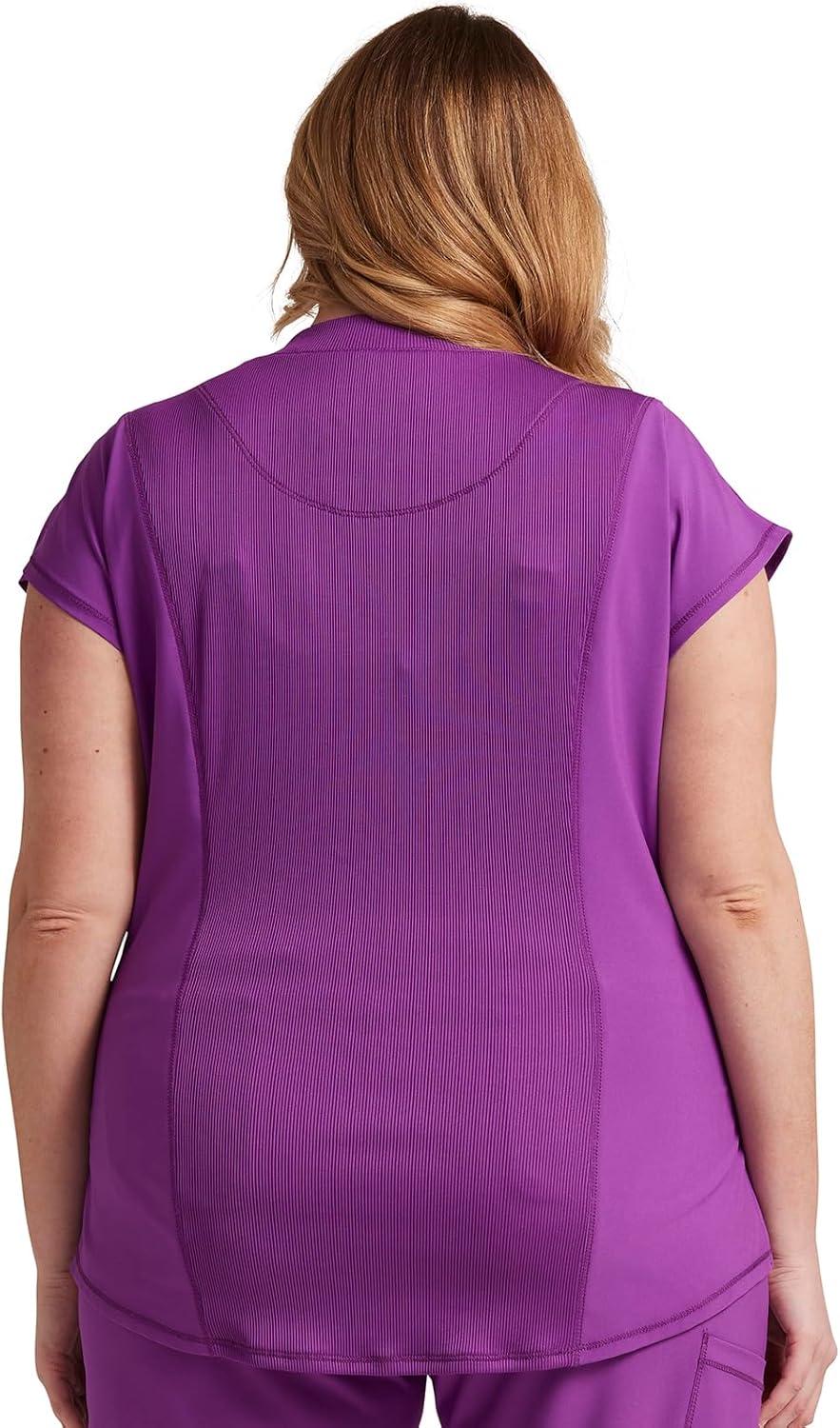 imageCherokee Infinity Womens Mock Neck Scrub Top 4 Pockets Dolman Sleeves RibKnit Back Panel Stylish Medical Top CK742ABright Violet