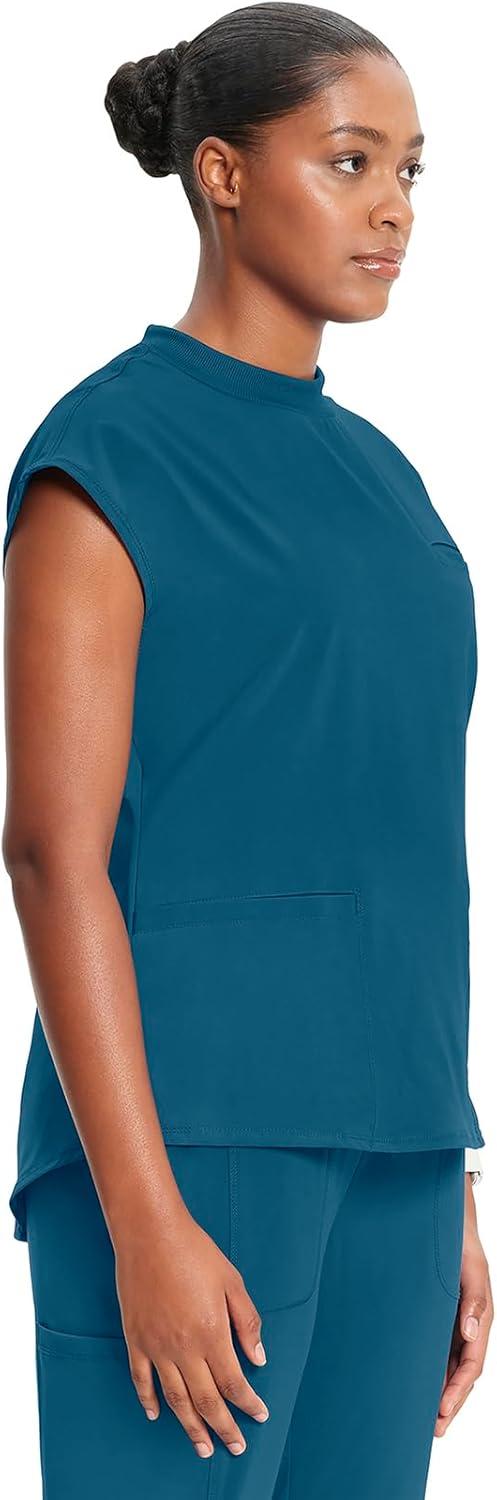 imageCherokee Infinity Womens Mock Neck Scrub Top 4 Pockets Dolman Sleeves RibKnit Back Panel Stylish Medical Top CK742ACaribbean Blue