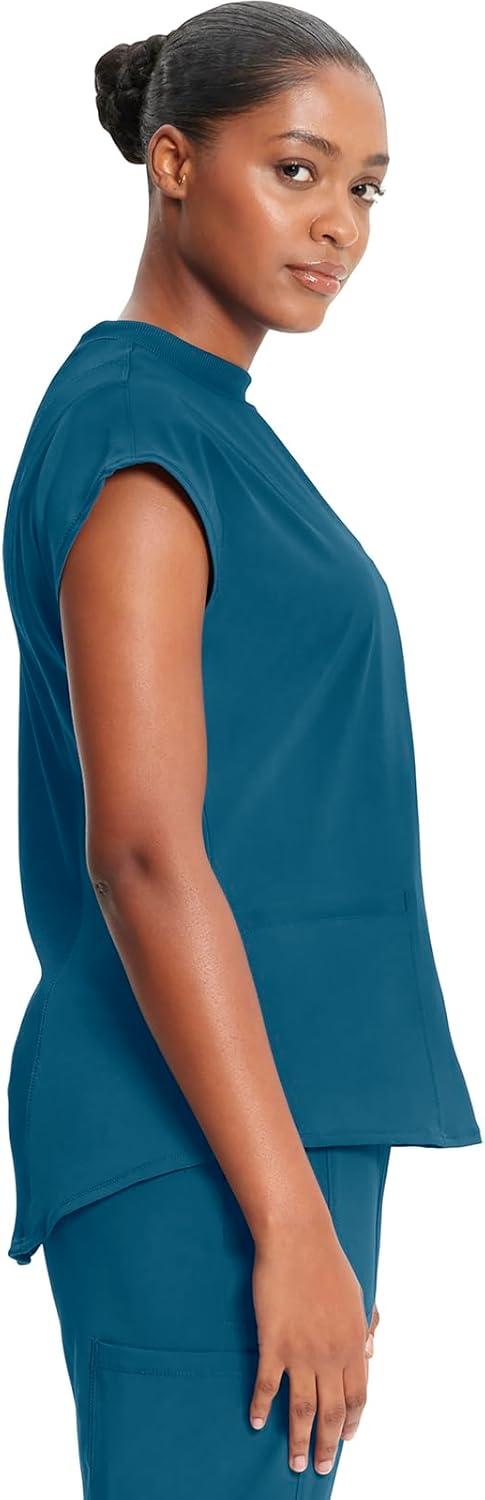 imageCherokee Infinity Womens Mock Neck Scrub Top 4 Pockets Dolman Sleeves RibKnit Back Panel Stylish Medical Top CK742ACaribbean Blue