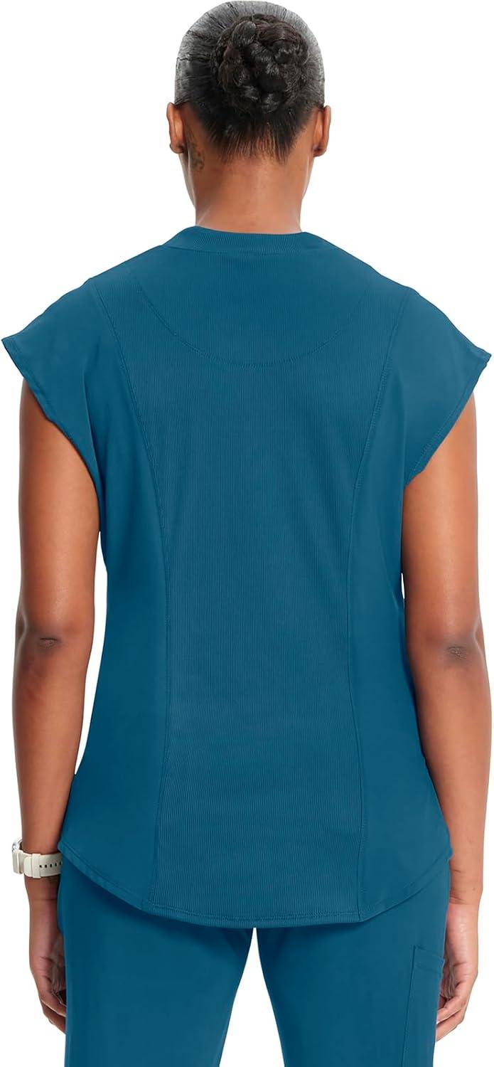 imageCherokee Infinity Womens Mock Neck Scrub Top 4 Pockets Dolman Sleeves RibKnit Back Panel Stylish Medical Top CK742ACaribbean Blue