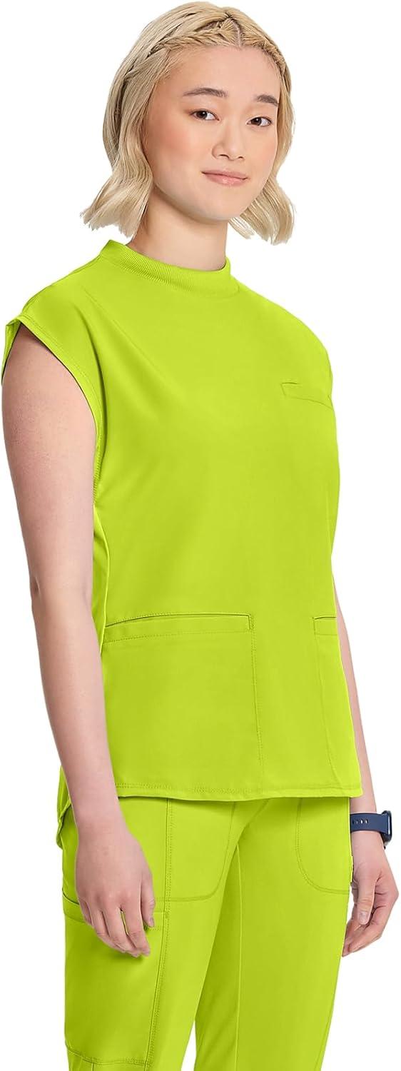 imageCherokee Infinity Womens Mock Neck Scrub Top 4 Pockets Dolman Sleeves RibKnit Back Panel Stylish Medical Top CK742ALime Time