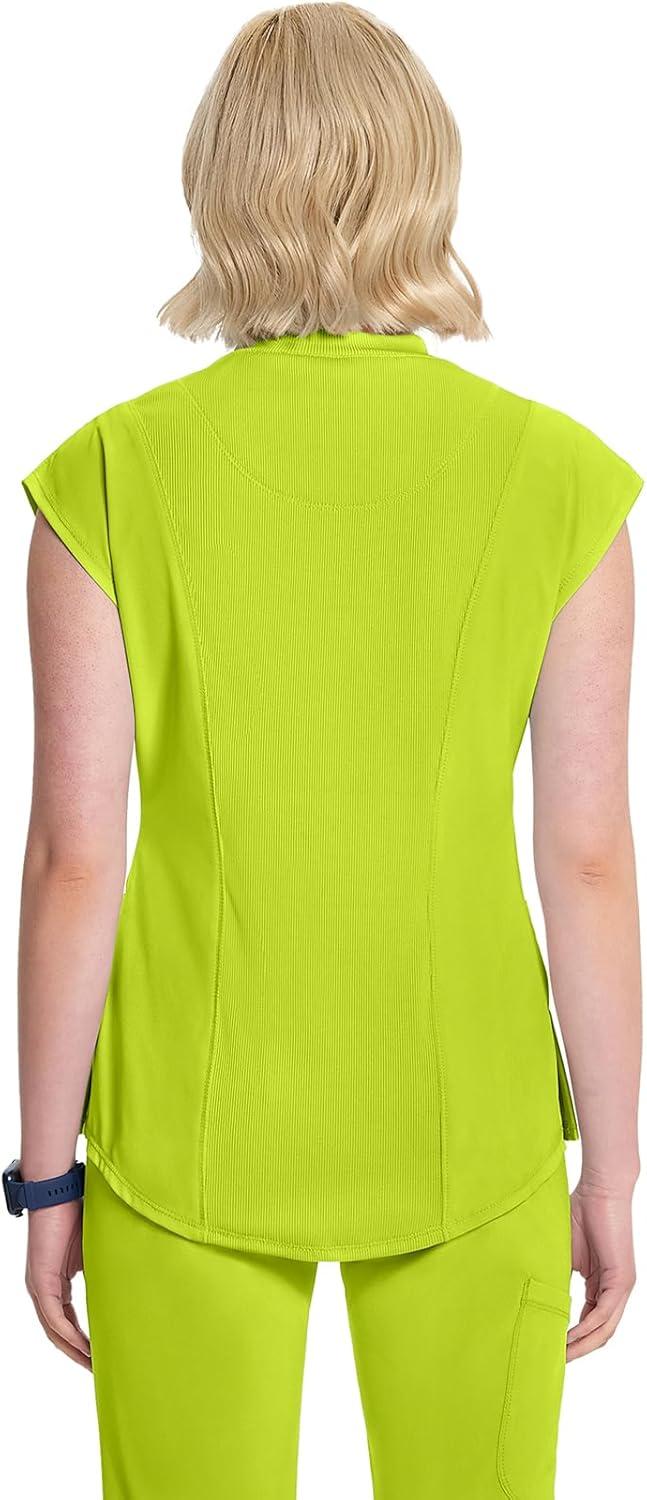 imageCherokee Infinity Womens Mock Neck Scrub Top 4 Pockets Dolman Sleeves RibKnit Back Panel Stylish Medical Top CK742ALime Time