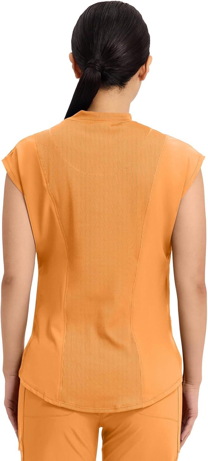 imageCherokee Infinity Womens Mock Neck Scrub Top 4 Pockets Dolman Sleeves RibKnit Back Panel Stylish Medical Top CK742AOrange Sunrise