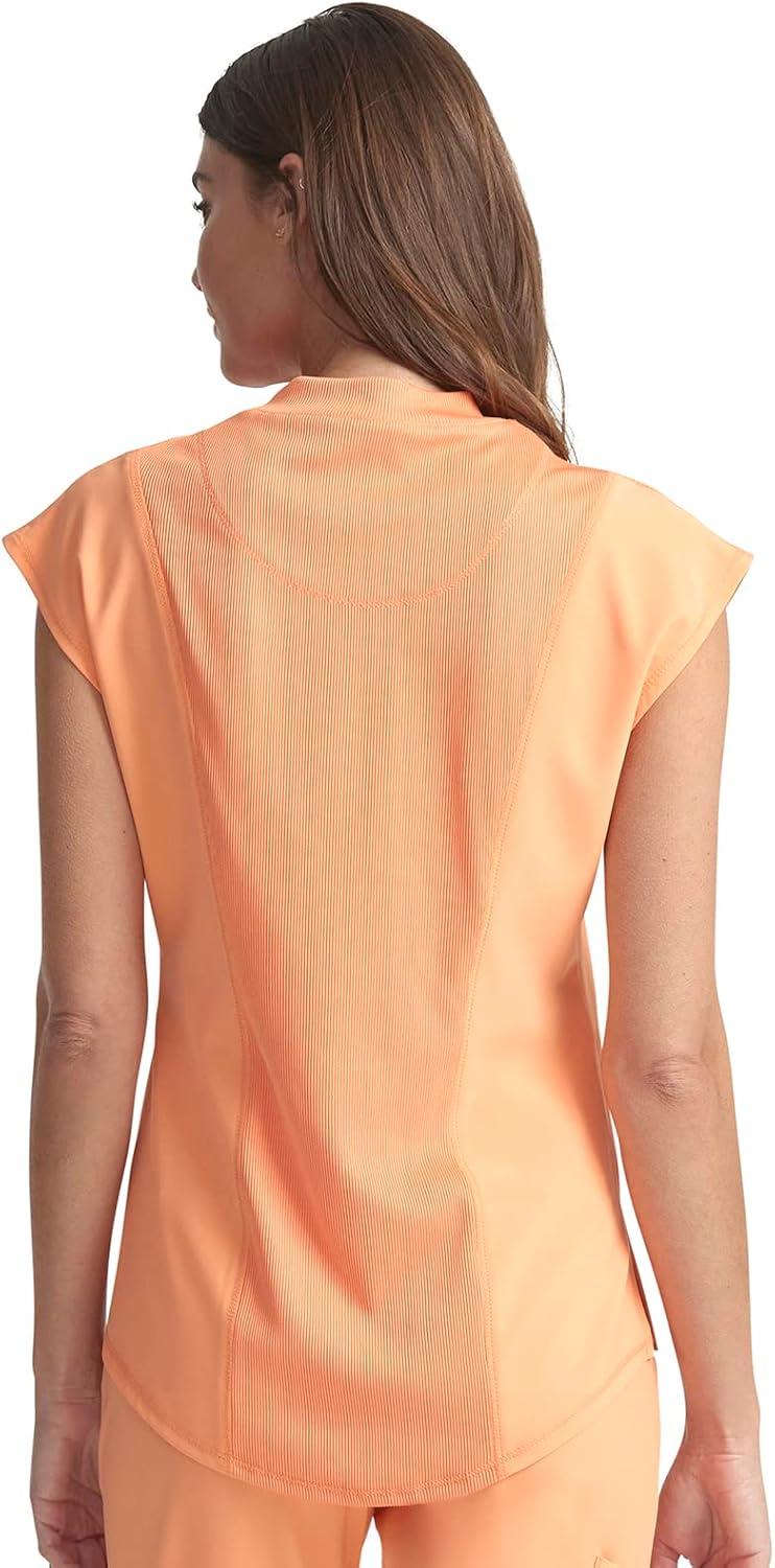imageCherokee Infinity Womens Mock Neck Scrub Top 4 Pockets Dolman Sleeves RibKnit Back Panel Stylish Medical Top CK742APeach Linen