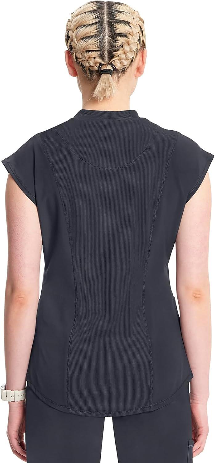 imageCherokee Infinity Womens Mock Neck Scrub Top 4 Pockets Dolman Sleeves RibKnit Back Panel Stylish Medical Top CK742APewter