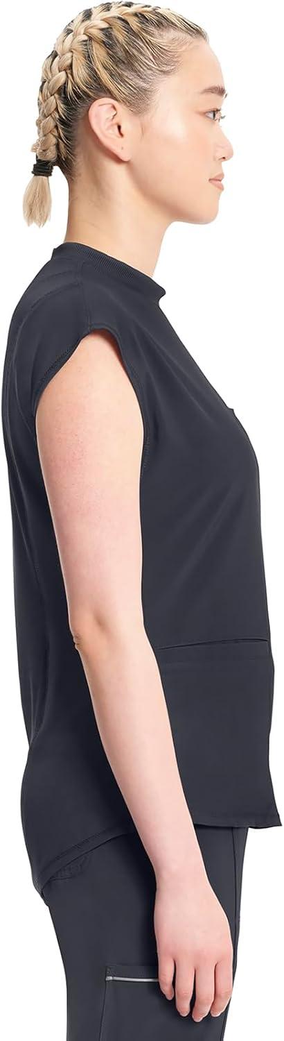 imageCherokee Infinity Womens Mock Neck Scrub Top 4 Pockets Dolman Sleeves RibKnit Back Panel Stylish Medical Top CK742APewter