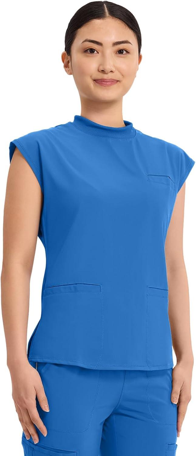 imageCherokee Infinity Womens Mock Neck Scrub Top 4 Pockets Dolman Sleeves RibKnit Back Panel Stylish Medical Top CK742ARoyal