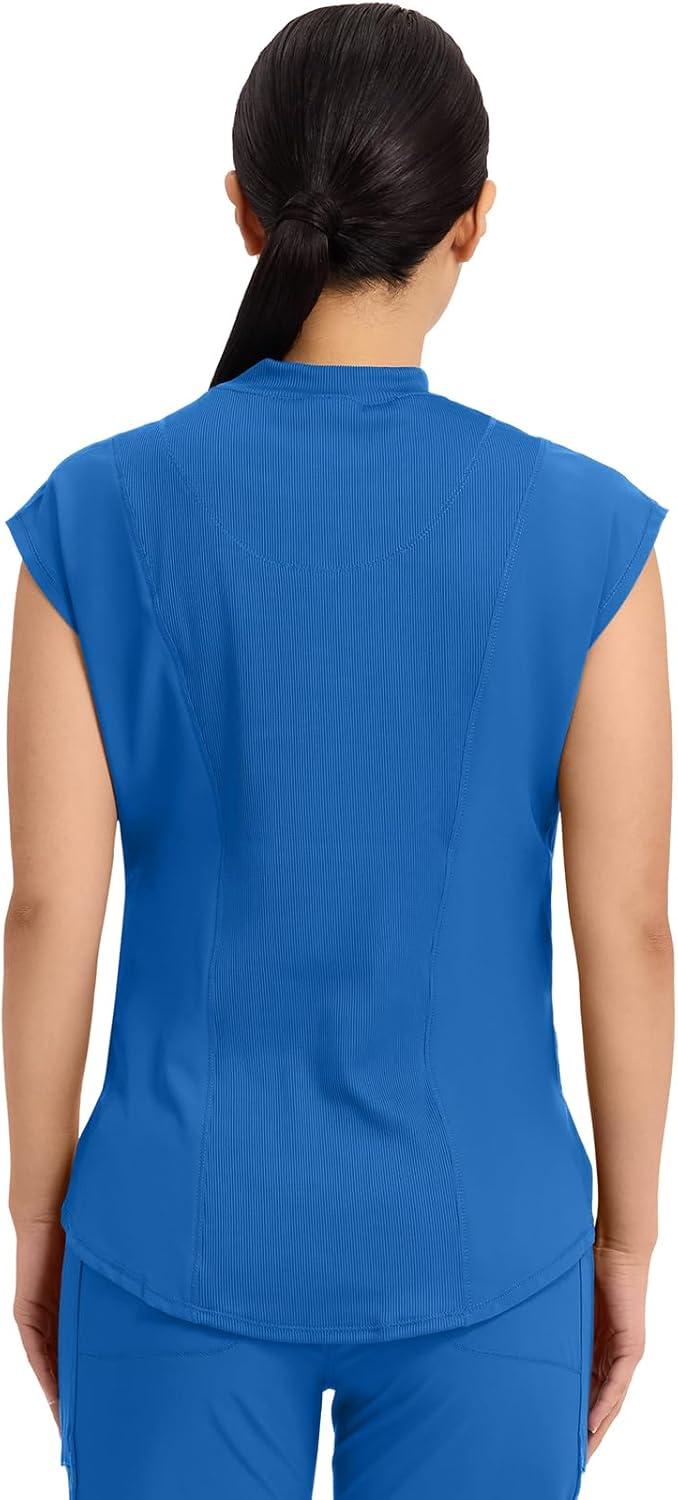 imageCherokee Infinity Womens Mock Neck Scrub Top 4 Pockets Dolman Sleeves RibKnit Back Panel Stylish Medical Top CK742ARoyal