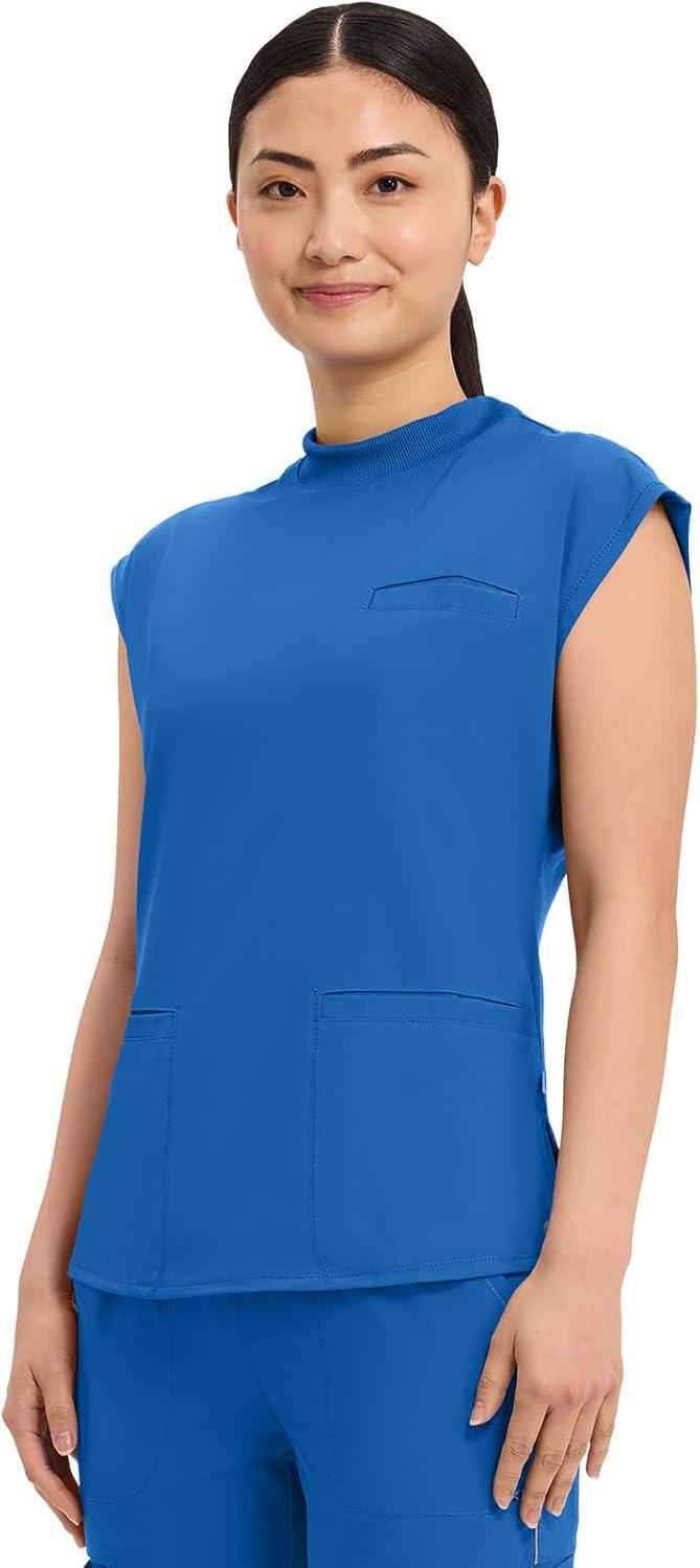 imageCherokee Infinity Womens Mock Neck Scrub Top 4 Pockets Dolman Sleeves RibKnit Back Panel Stylish Medical Top CK742ARoyal