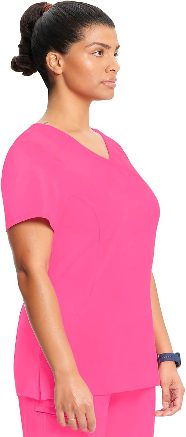imageCherokee Infinity Womens Mock Wrap Scrub Top 4 Pockets RibKnit Panel MoistureWicking 360 Stretch 2625ACarmine Pink