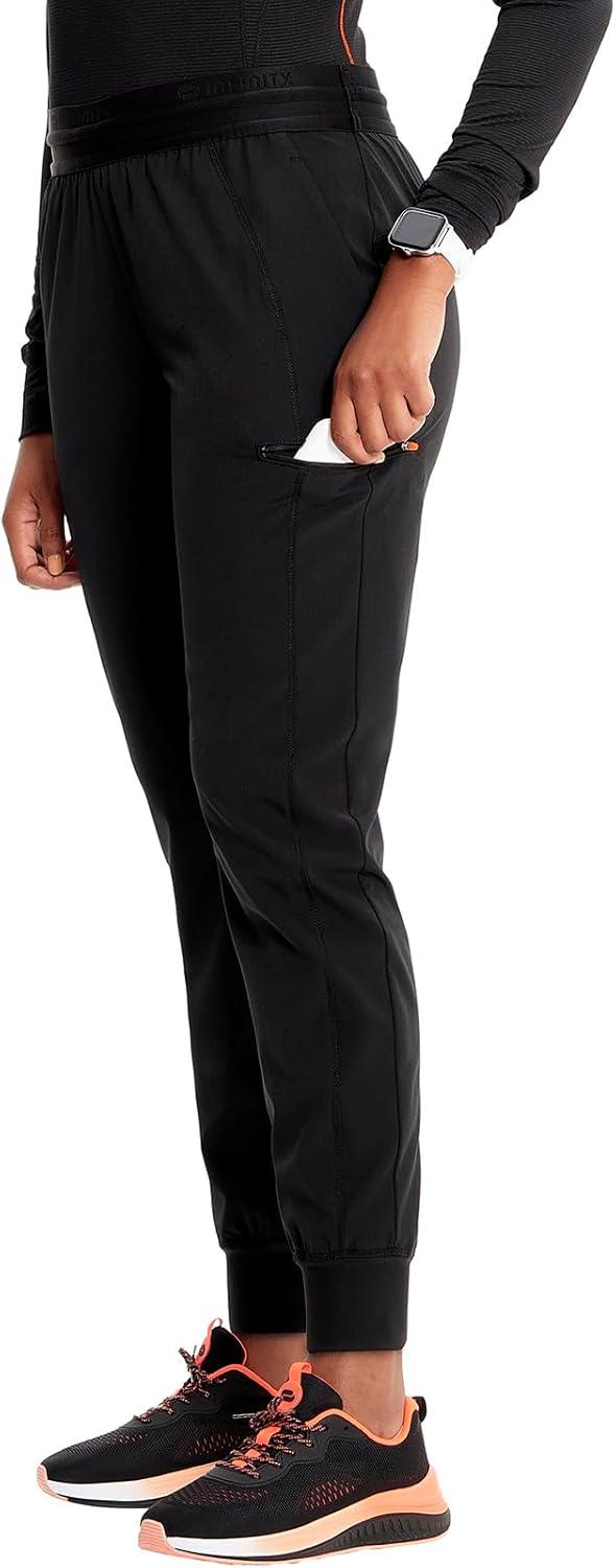 imageCherokee Infinity Womens PullOn Scrub Jogger Pants Mid Rise Bottoms 4 Pockets Elastic Waist Interior Drawstring IN122ABlack