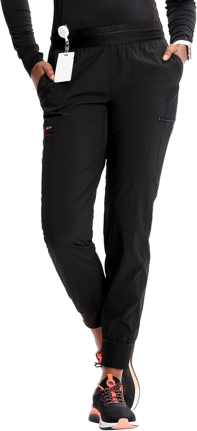 imageCherokee Infinity Womens PullOn Scrub Jogger Pants Mid Rise Bottoms 4 Pockets Elastic Waist Interior Drawstring IN122ABlack
