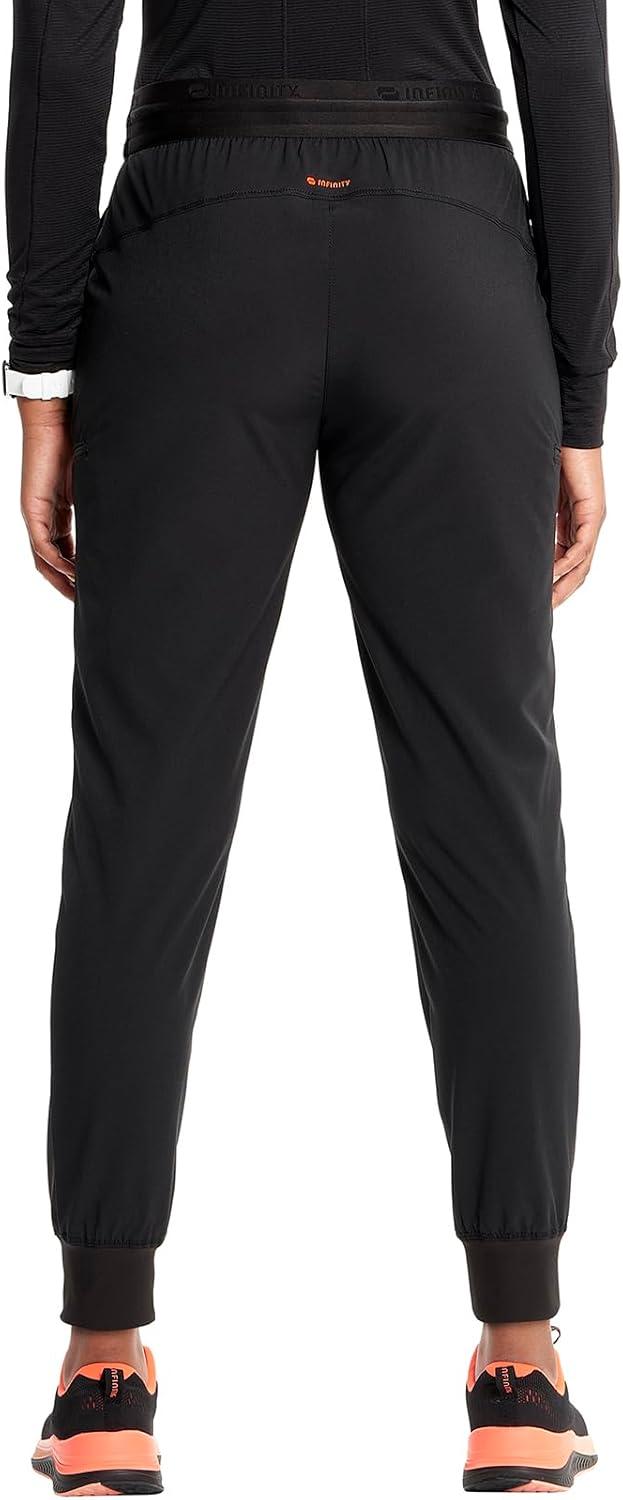 imageCherokee Infinity Womens PullOn Scrub Jogger Pants Mid Rise Bottoms 4 Pockets Elastic Waist Interior Drawstring IN122ABlack