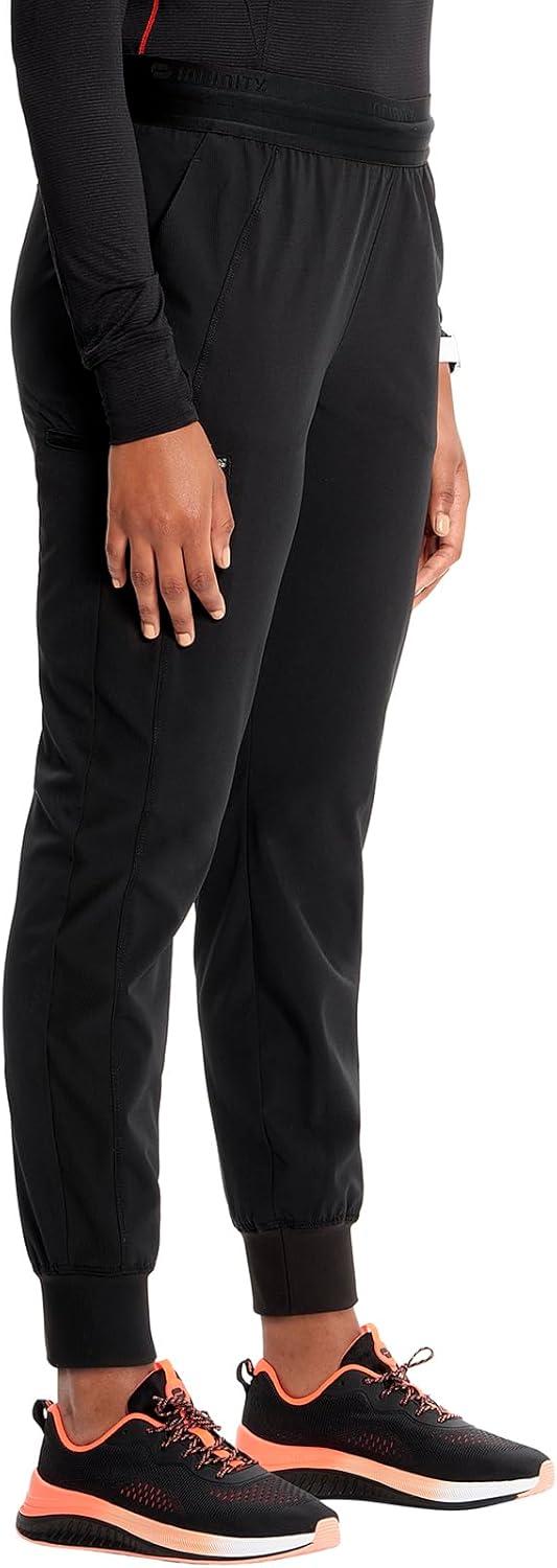 imageCherokee Infinity Womens PullOn Scrub Jogger Pants Mid Rise Bottoms 4 Pockets Elastic Waist Interior Drawstring IN122ABlack