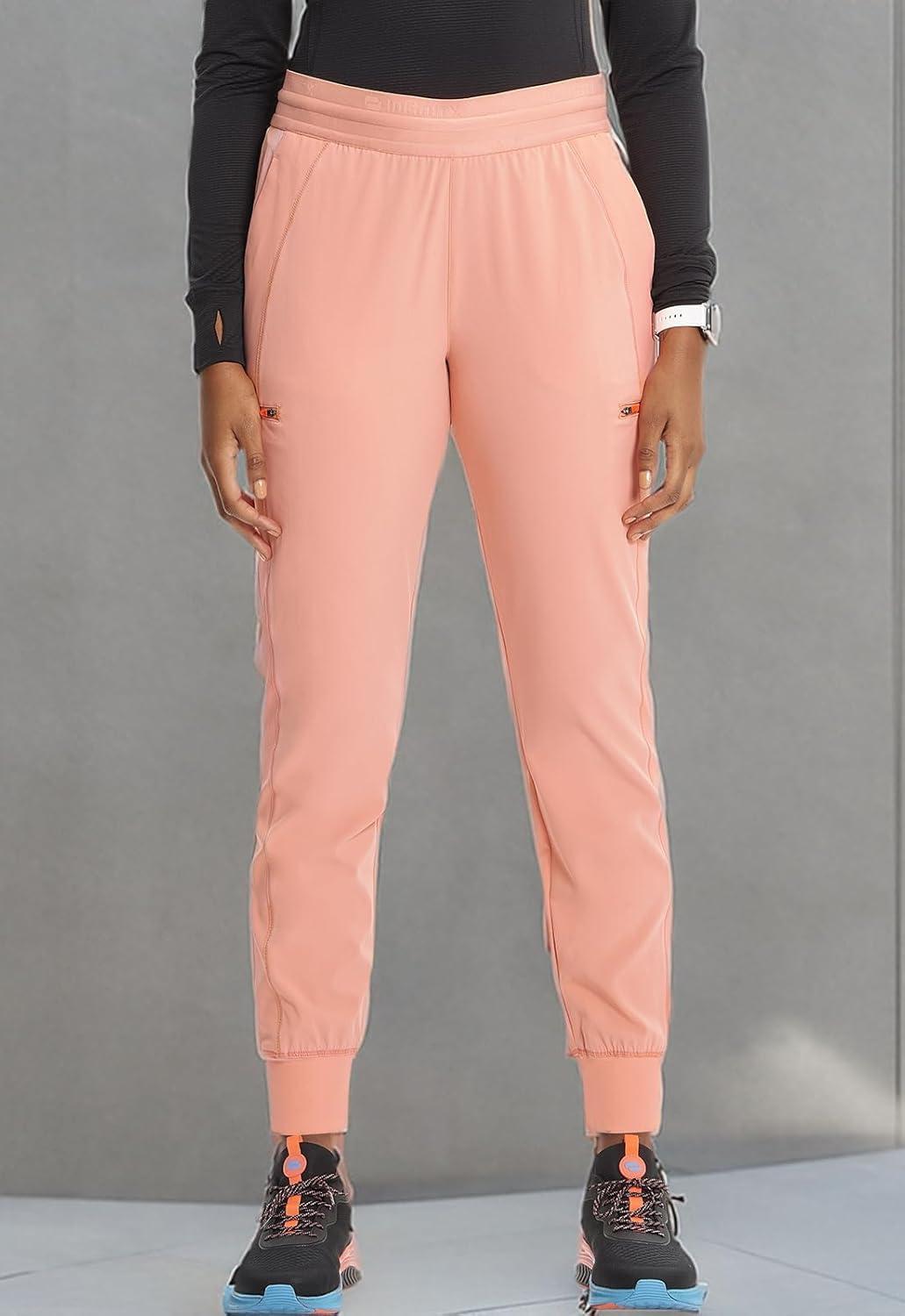imageCherokee Infinity Womens PullOn Scrub Jogger Pants Mid Rise Bottoms 4 Pockets Elastic Waist Interior Drawstring IN122AElectric Coral