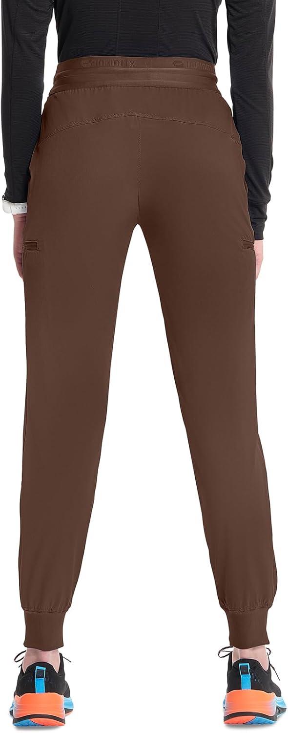 imageCherokee Infinity Womens PullOn Scrub Jogger Pants Mid Rise Bottoms 4 Pockets Elastic Waist Interior Drawstring IN122AEspresso Express