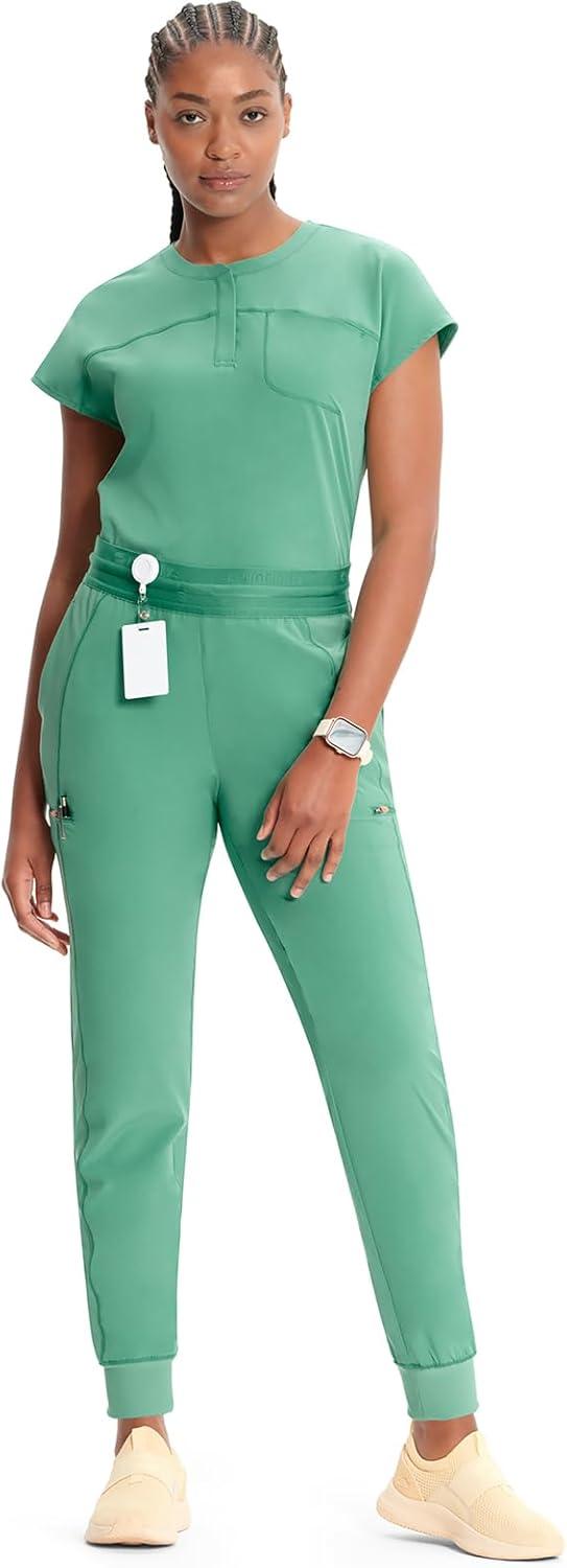imageCherokee Infinity Womens PullOn Scrub Jogger Pants Mid Rise Bottoms 4 Pockets Elastic Waist Interior Drawstring IN122AMatcha Latte