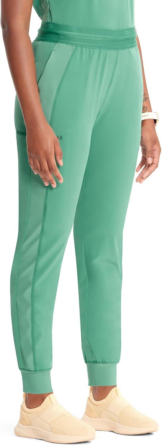 imageCherokee Infinity Womens PullOn Scrub Jogger Pants Mid Rise Bottoms 4 Pockets Elastic Waist Interior Drawstring IN122AMatcha Latte