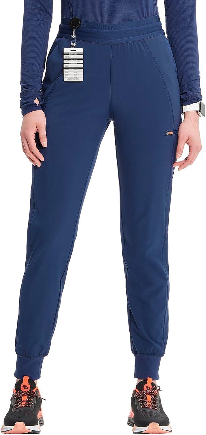 imageCherokee Infinity Womens PullOn Scrub Jogger Pants Mid Rise Bottoms 4 Pockets Elastic Waist Interior Drawstring IN122ANavy