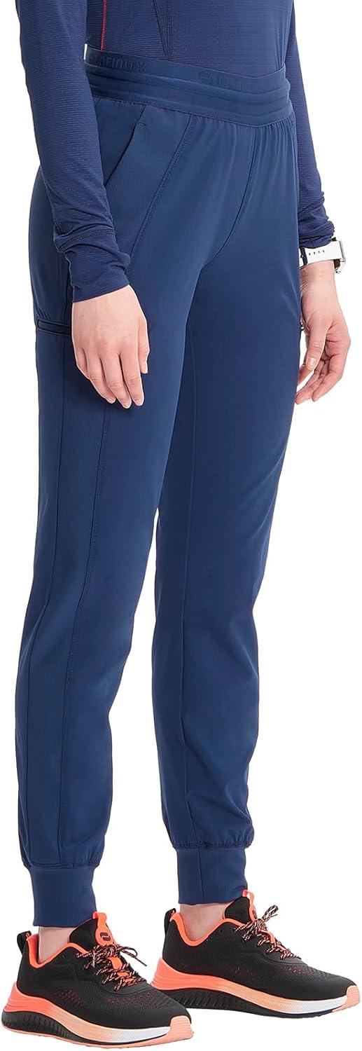 imageCherokee Infinity Womens PullOn Scrub Jogger Pants Mid Rise Bottoms 4 Pockets Elastic Waist Interior Drawstring IN122ANavy