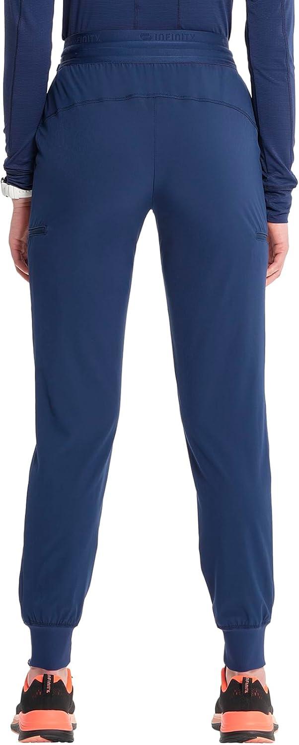 imageCherokee Infinity Womens PullOn Scrub Jogger Pants Mid Rise Bottoms 4 Pockets Elastic Waist Interior Drawstring IN122ANavy